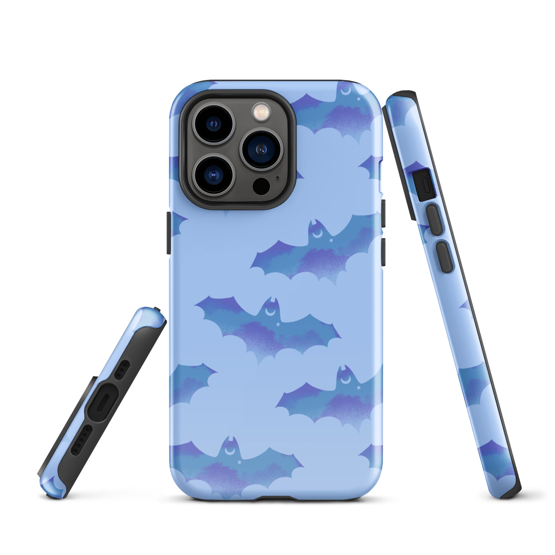 Stylish Lilith iPhone® Tough Case features a blue bat design, offering durable protection and impact absorption.