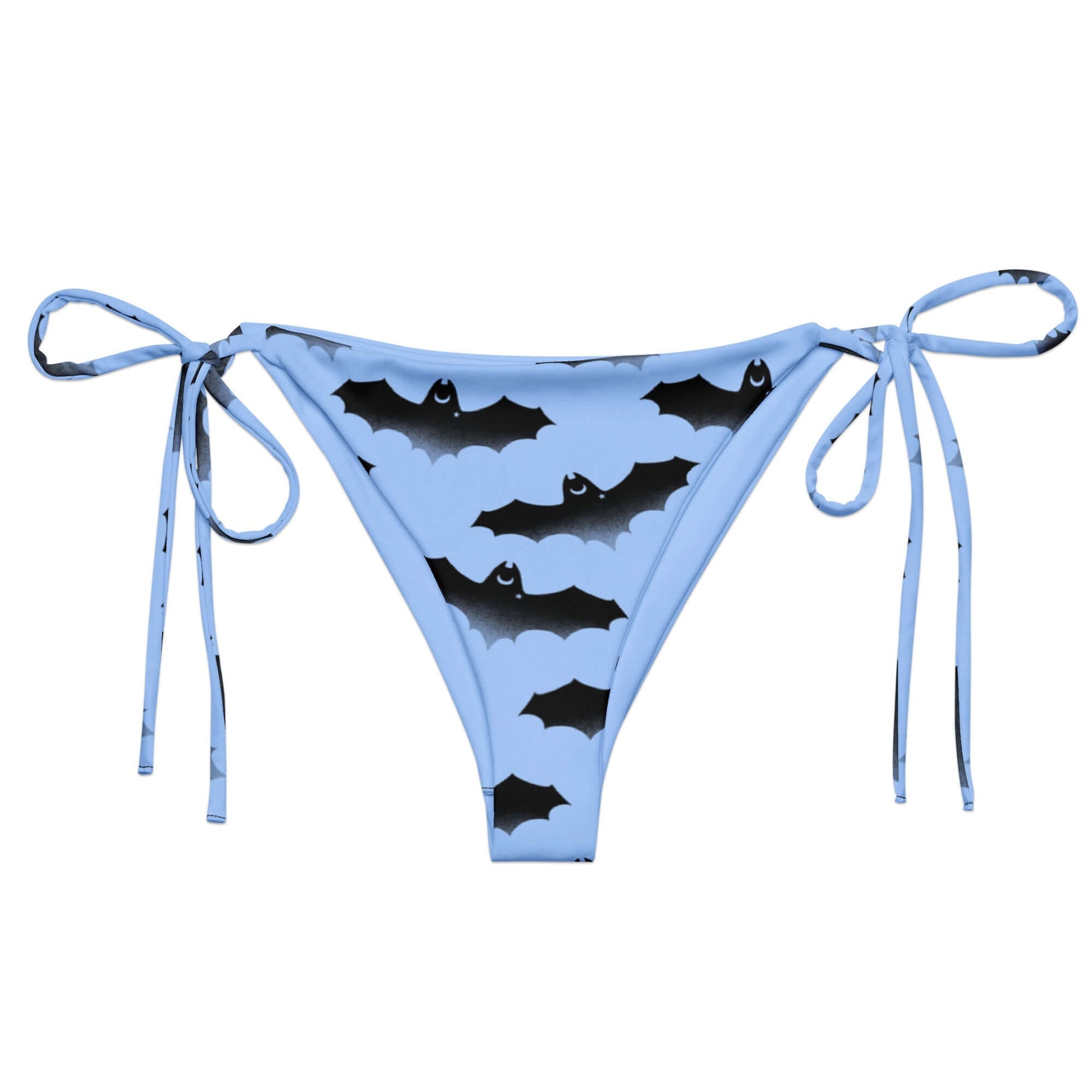 Lilith String Bikini Bottom features a stylish bat print, perfect for summer poolside relaxation and sunbathing.