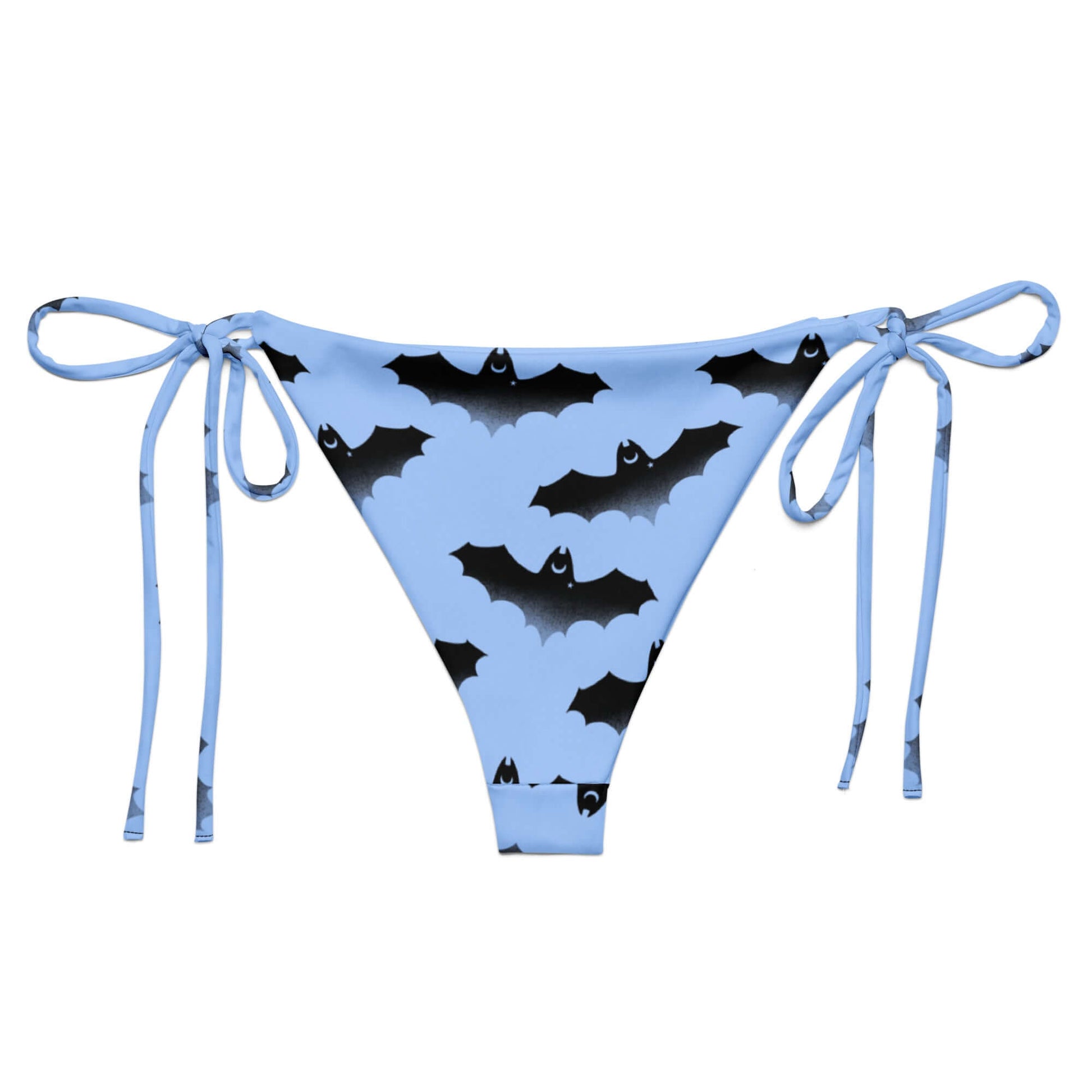 Shop the Lilith String Bikini Bottom, perfect for summer poolside relaxation with stylish bat designs and adjustable ties.