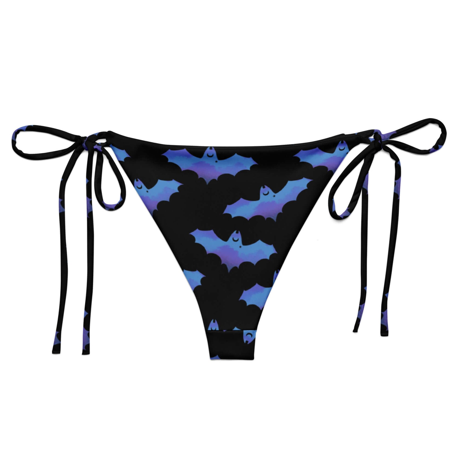Lilith String Bikini Bottom features a playful bat print, perfect for summer sunbathing by the poolside.