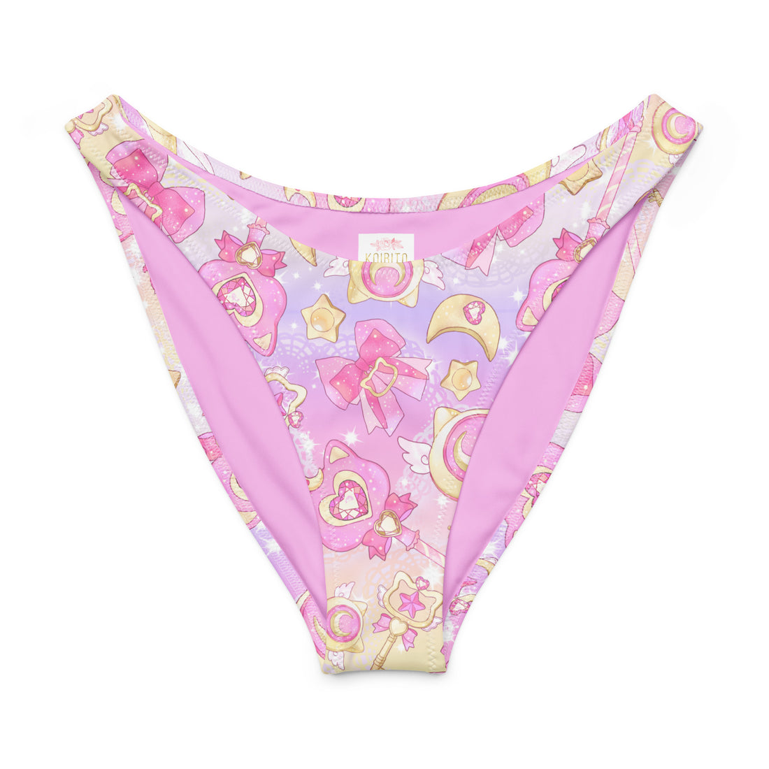 Magical Girl V-cut bikini bottom featuring cute pastel patterns, high-leg cut, and soft, stretchy fabric for comfort.