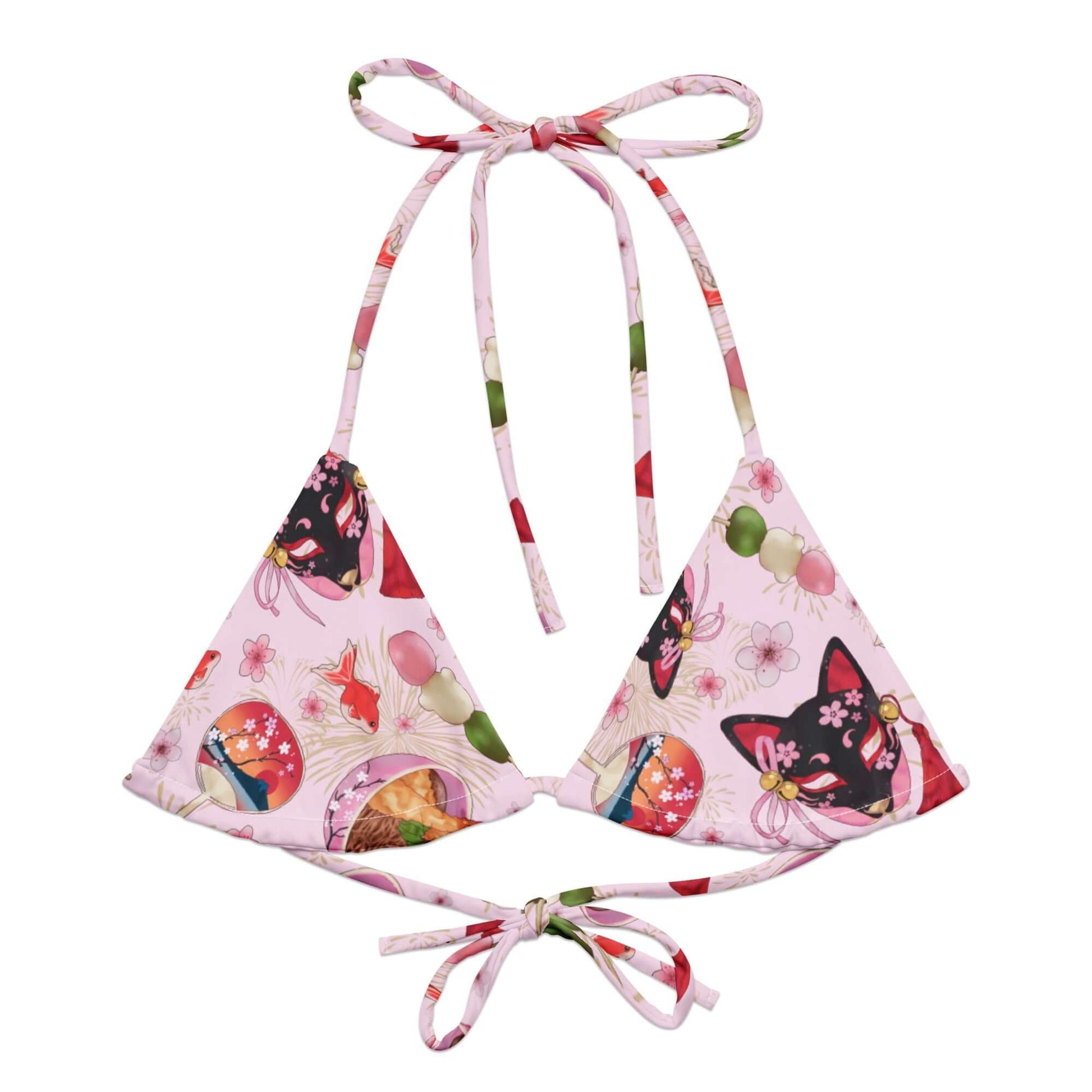 Matsuri Padded String Bikini Top features vibrant prints and eco-friendly materials, perfect for summer beach days.