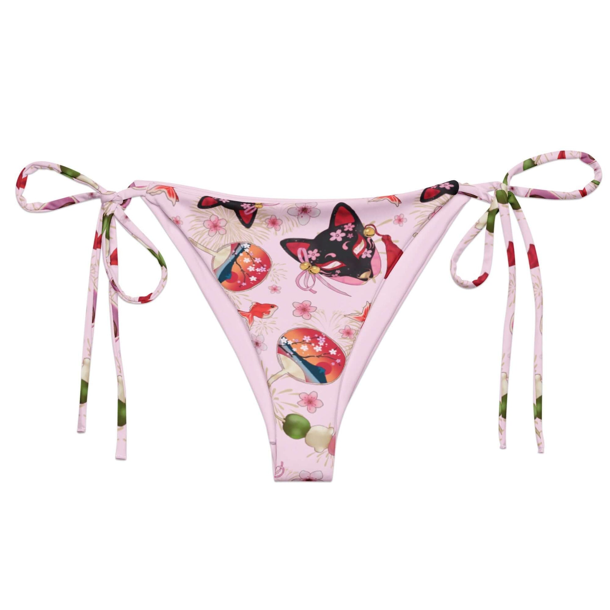 Matsuri String Bikini Bottom features a vibrant floral design, perfect for summer sunbathing by the poolside.