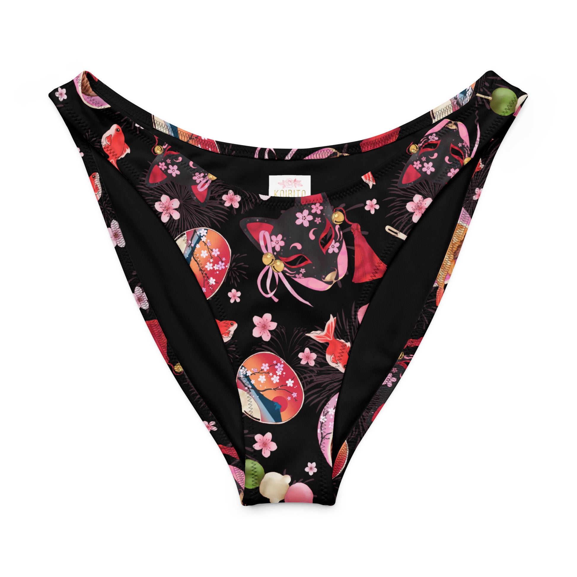 Matsuri V-cut bikini bottoms featuring a vibrant floral and kimono design, perfect for stylish beach days.
