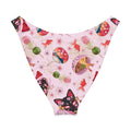Matsuri V-cut bikini bottom with vibrant pink design featuring playful Japanese-themed graphics.