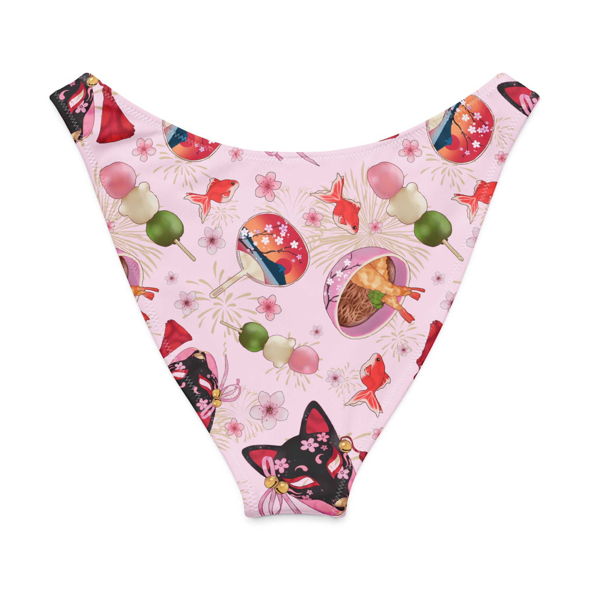 Matsuri V-cut bikini bottom with vibrant pink design featuring playful Japanese-themed graphics.