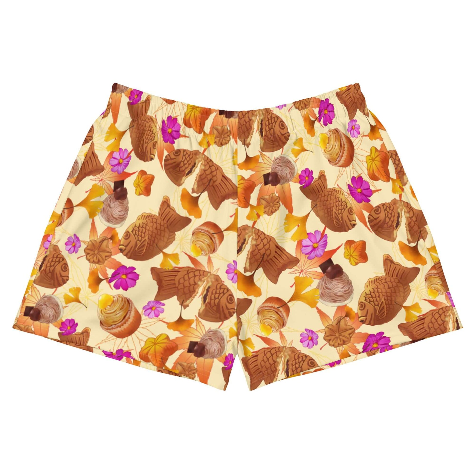 Momiji Athletic Short Shorts feature a vibrant fall design, perfect for running or lounging in comfort.