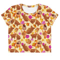 Vibrant Momiji Crop Top featuring warm tones and pink accents, perfect for autumn styles and casual occasions.