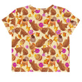 Vibrant Momiji Crop Top featuring warm tones and pink accents, perfect for fall and stylish occasions.