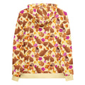 Cozy and vibrant Momiji Hoodie featuring warm tones and pink accents, perfect for fall outings.