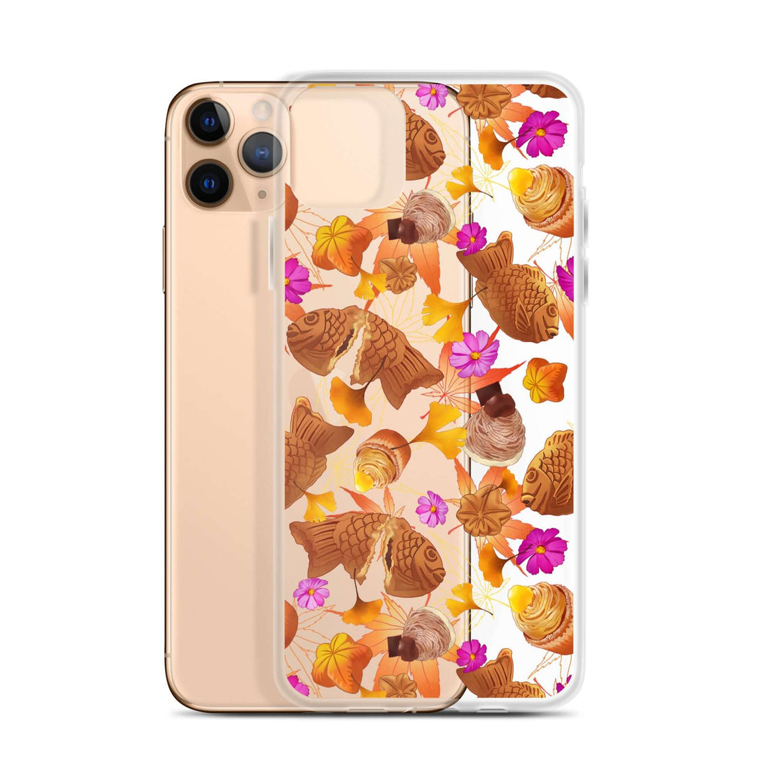 Stylish Momiji iPhone® Clear Case showcasing vibrant designs, perfect for protecting against scratches and dirt.
