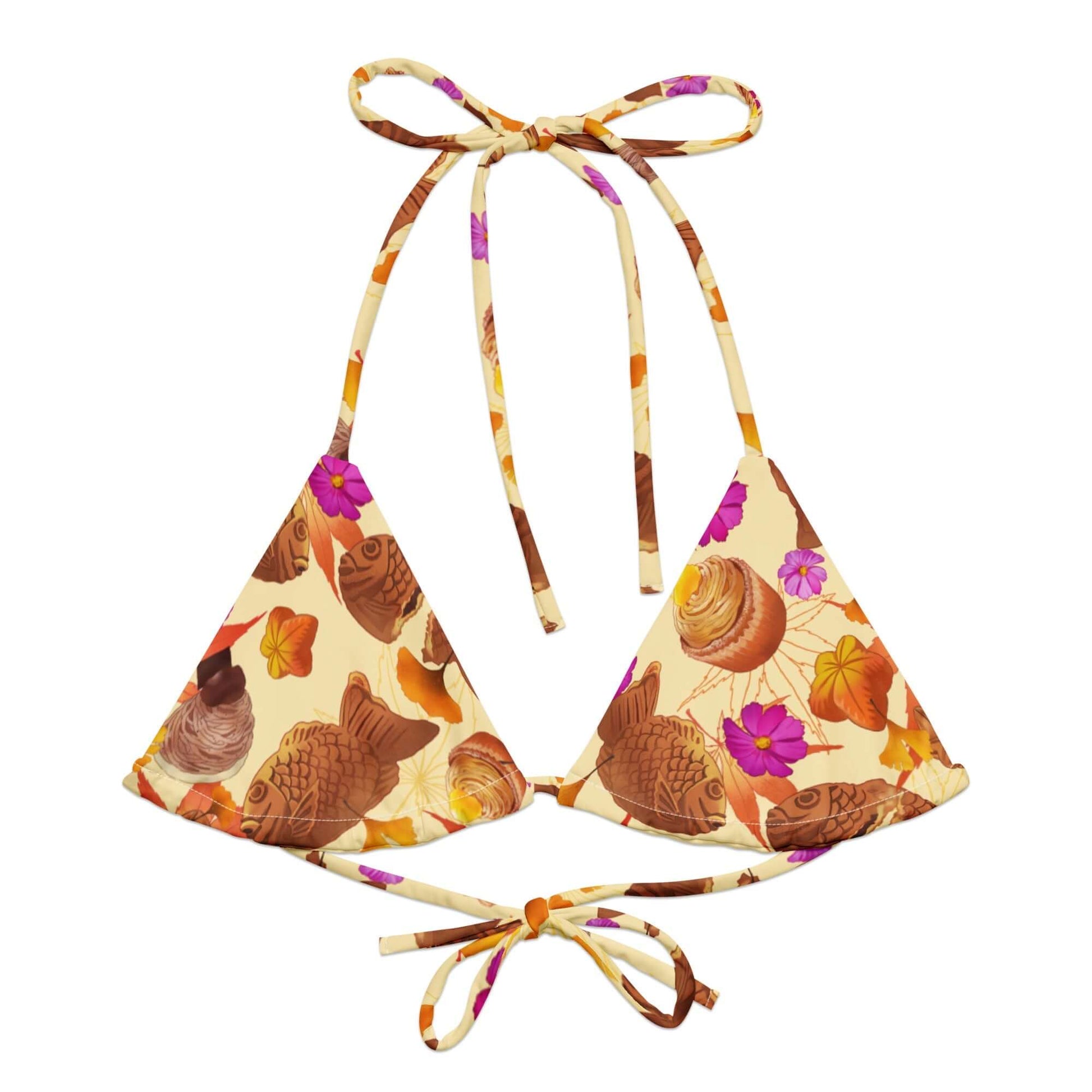 Momiji Padded String Bikini Top features eco-friendly design with vibrant prints, perfect for summer styling.