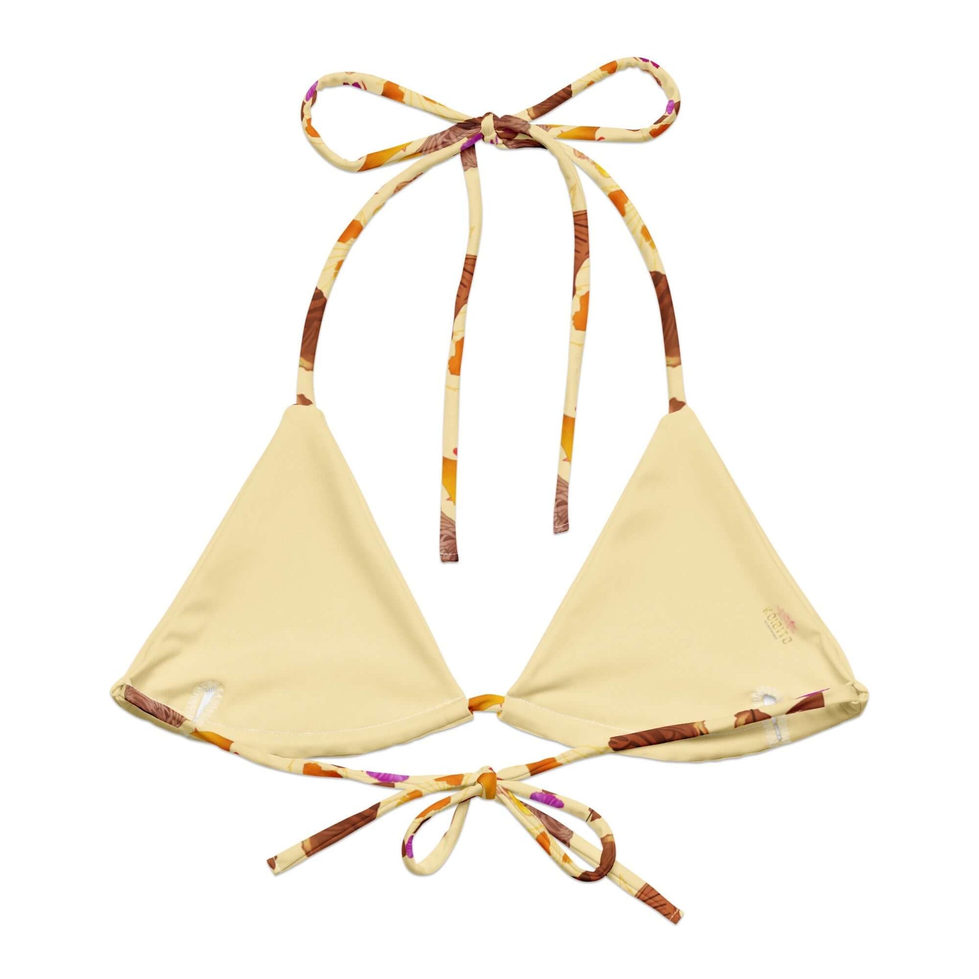 Momiji Padded String Bikini Top features eco-friendly fabric and vibrant prints, perfect for summer swimwear style.
