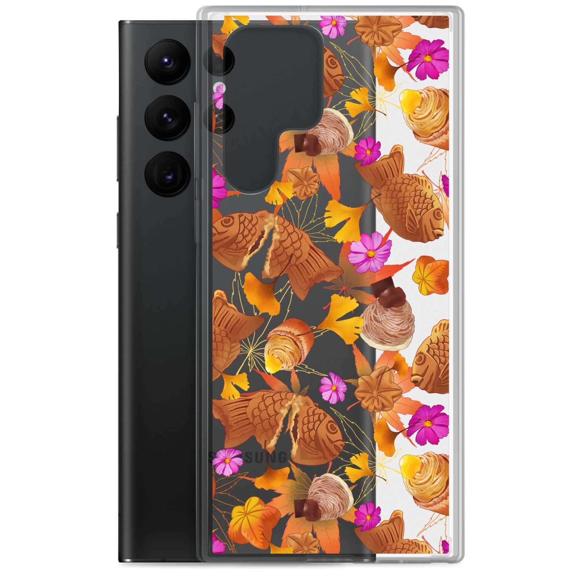 Sleek Momiji Samsung® Clear Case showcases protective design with vibrant artwork, perfect for style and durability.