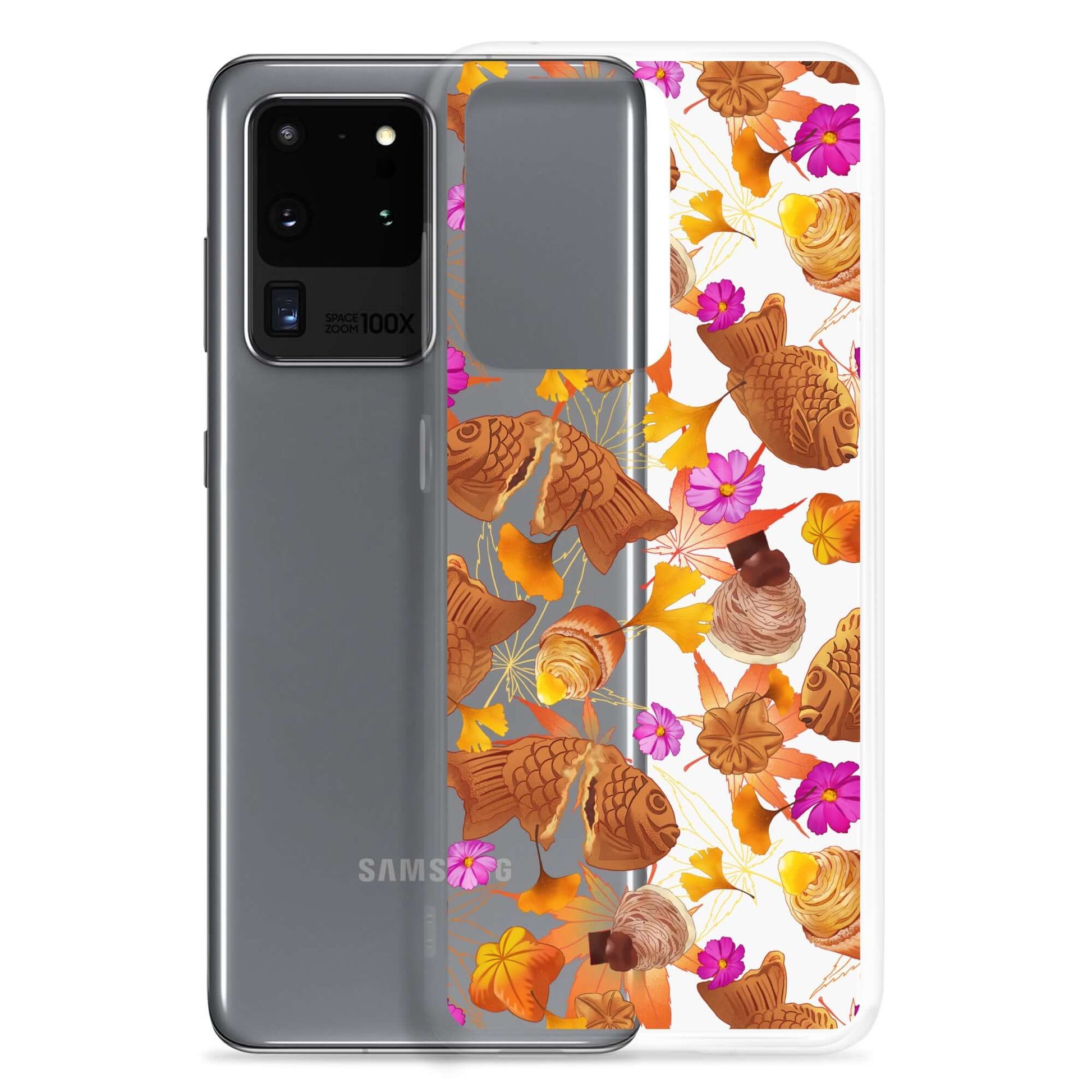 Stylish Momiji Samsung® Clear Case featuring vibrant design, protecting against scratches and dirt for your phone.
