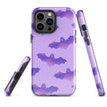 Stylish Morrigan iPhone® Tough Case featuring impact-resistant design and bat pattern for maximum protection.