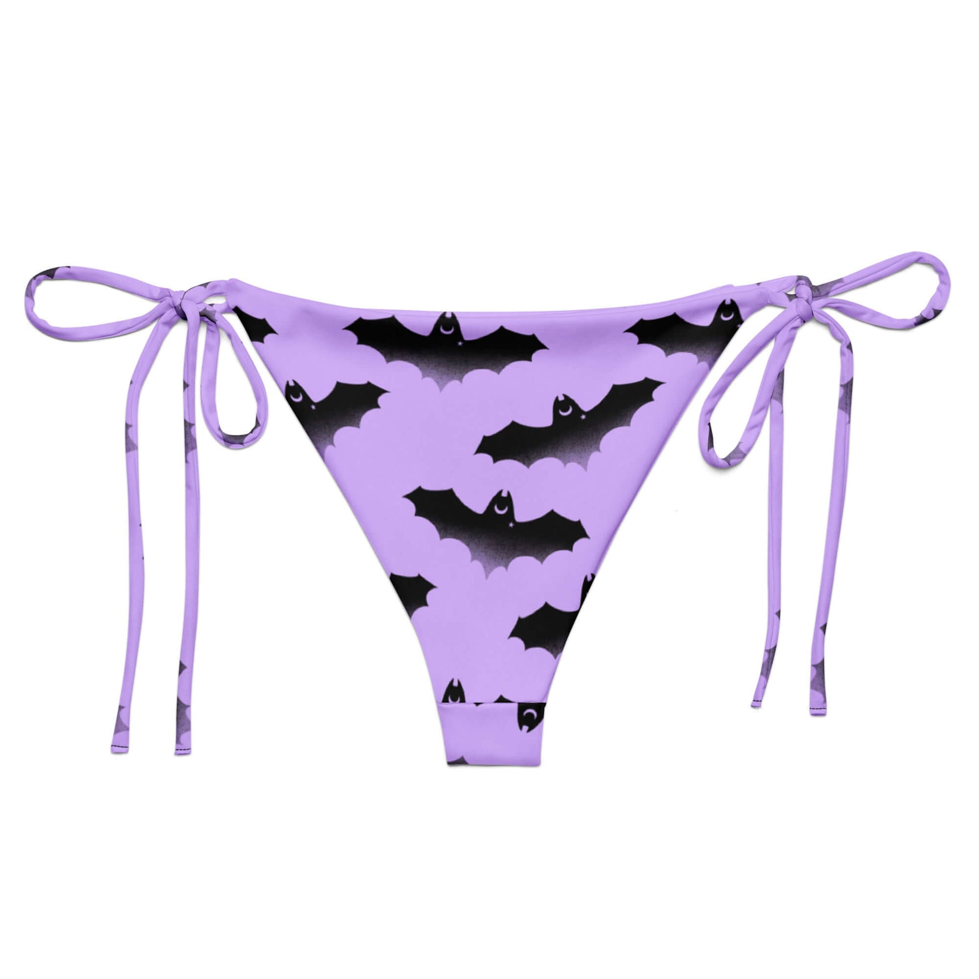 Morrigan String Bikini Bottom features a fun bat design, perfect for summer poolside lounging. Enjoy stylish comfort!