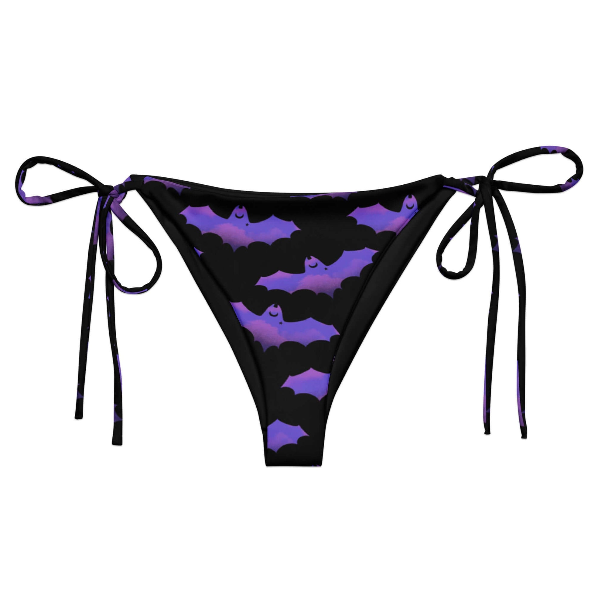 Morrigan String Bikini Bottom features a fun bat design, perfect for stylish sunbathing this summer.