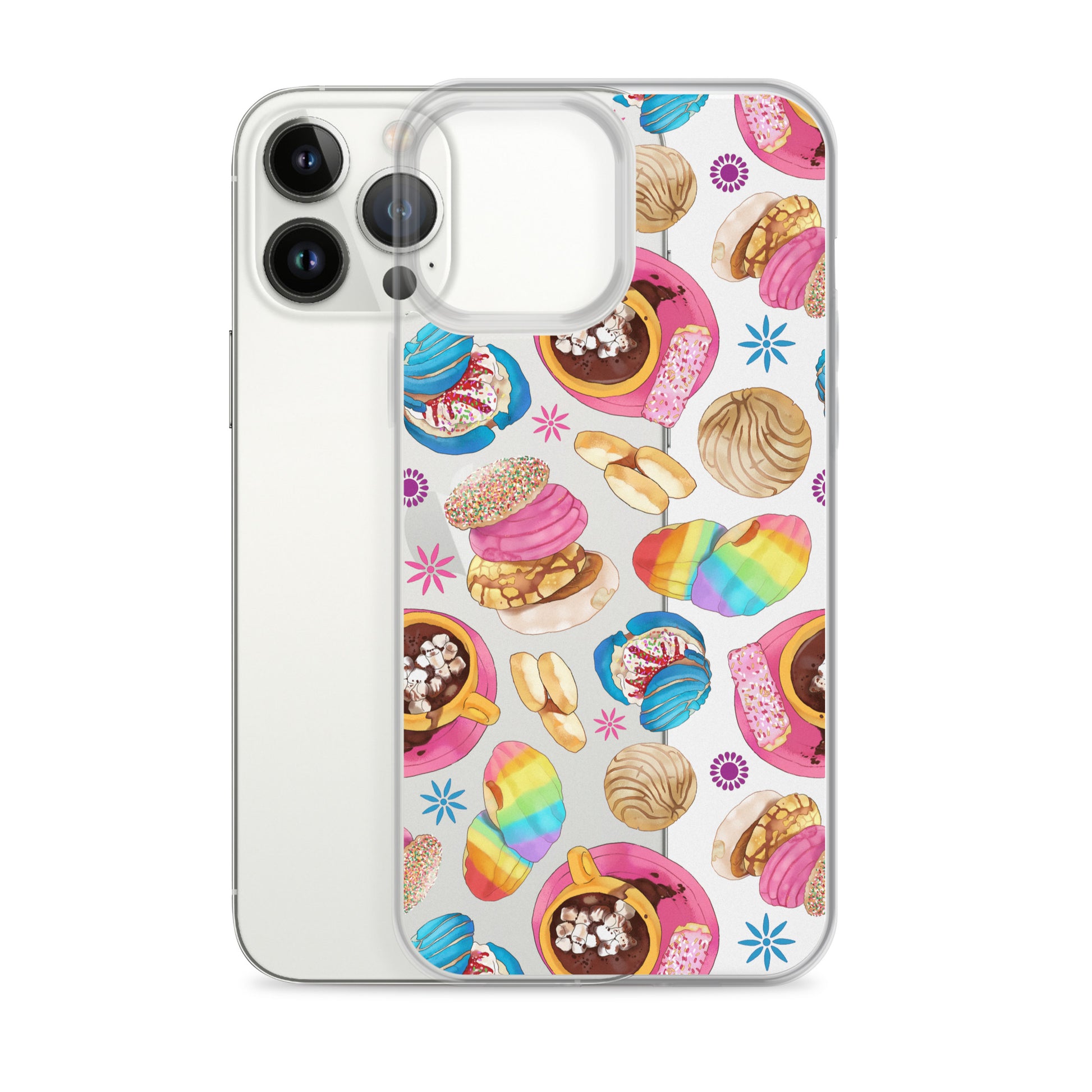 Colorful Pan Dulce iPhone® Clear Case featuring delicious treats, offering durable protection for your phone.