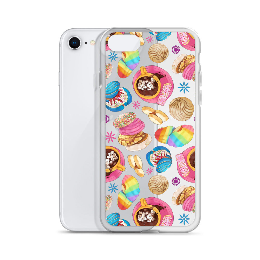 Colorful Pan Dulce iPhone® Clear Case featuring a fun dessert design, offering protection against scratches and dirt.