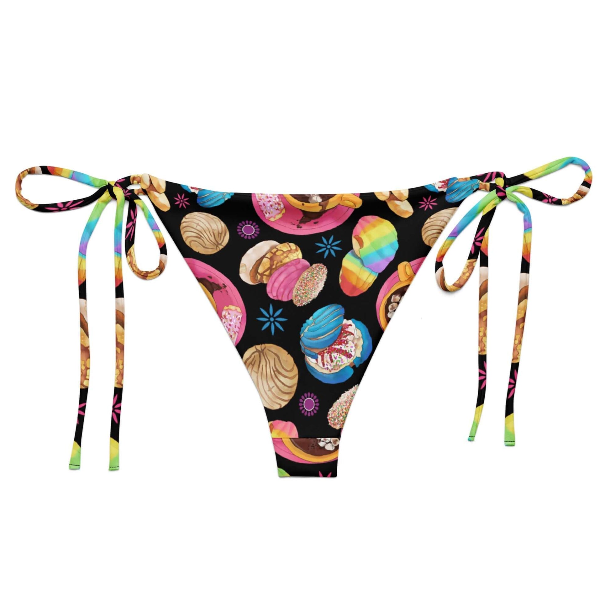Colorful Pan Dulce String Bikini Bottom featuring soft, stretchy fabric, perfect for poolside relaxation this summer.