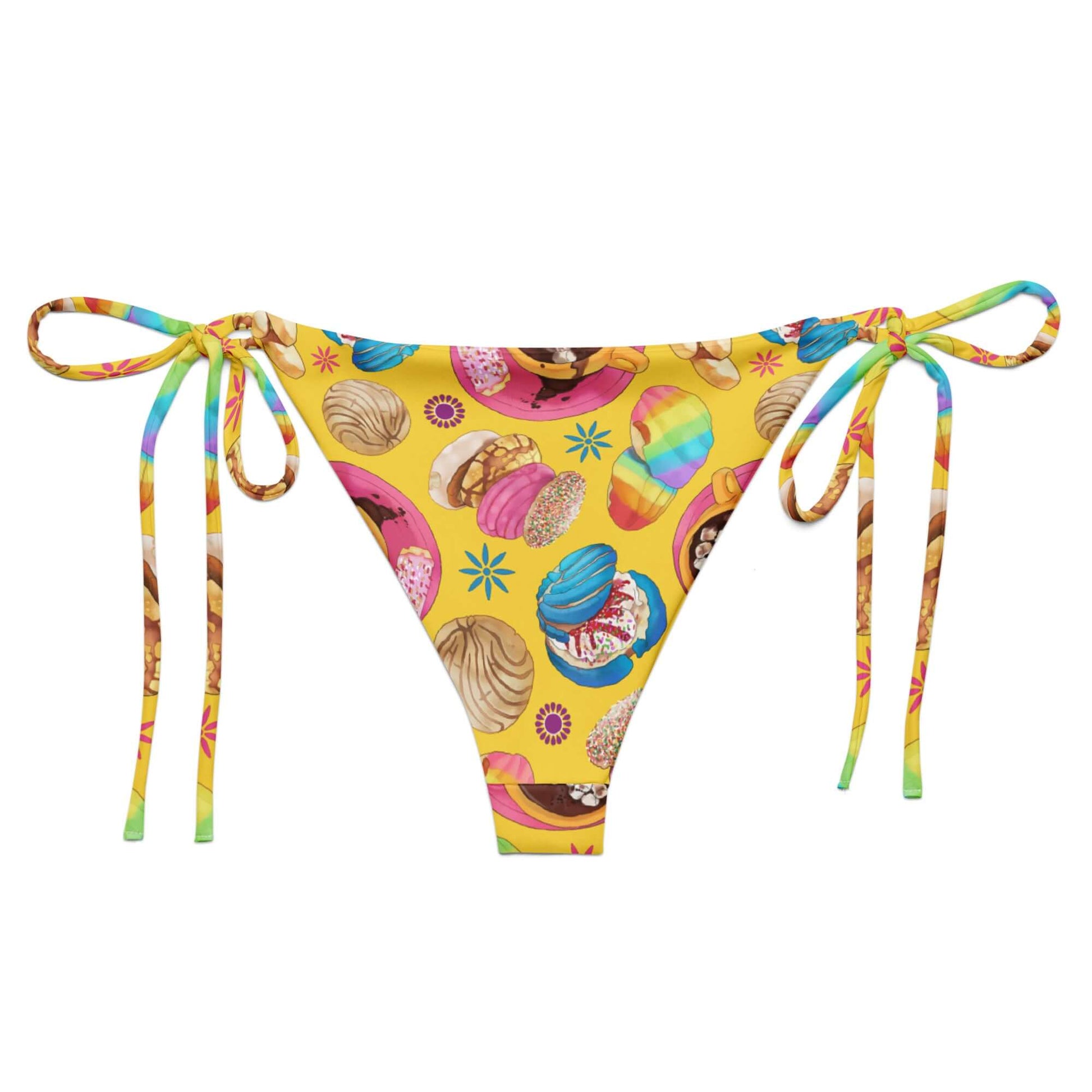 Bright and colorful Pan Dulce String Bikini Bottom, perfect for sunbathing and poolside relaxation this summer.