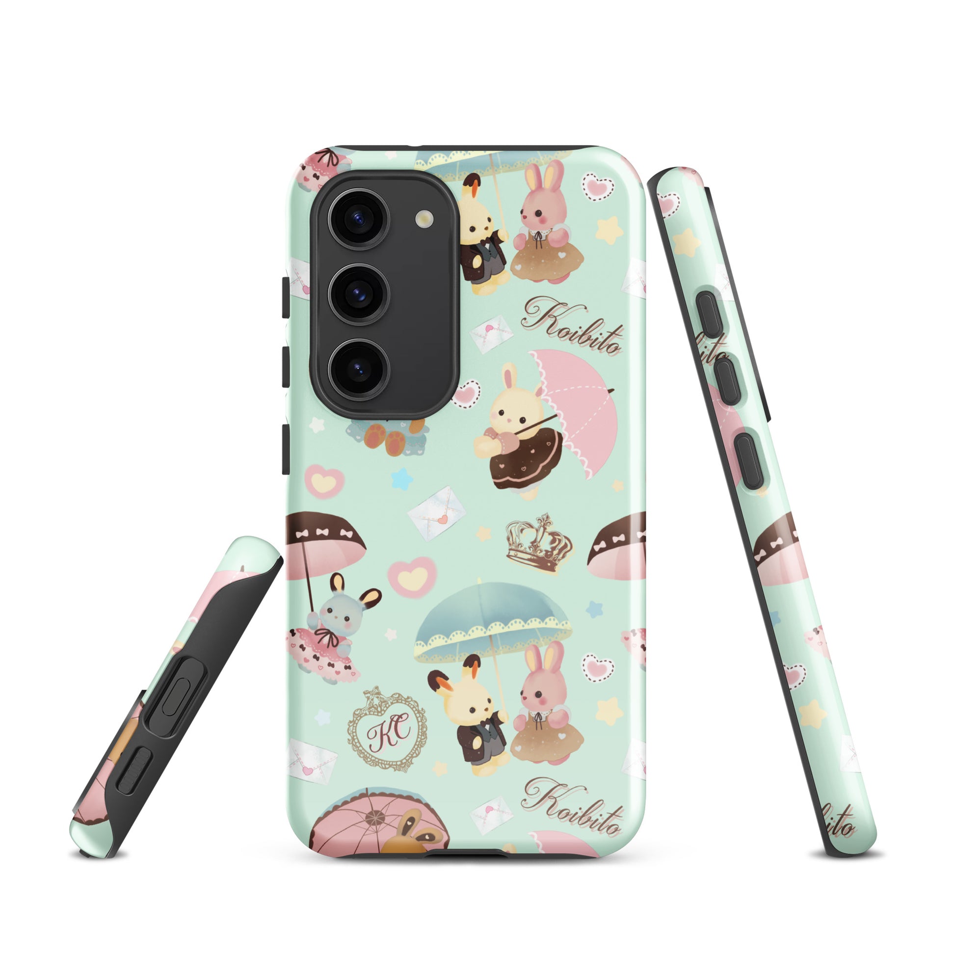 Colorful Parasol Bunny Samsung® Tough Case features cute bunnies and umbrellas, blending style with durability.