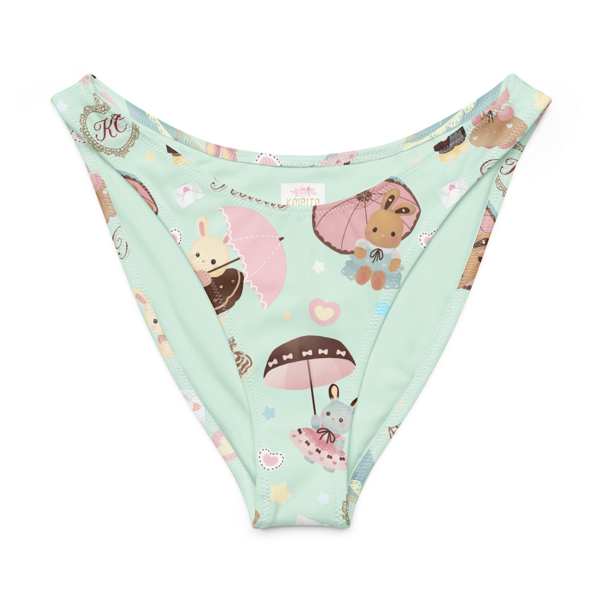 Parasol Bunny V-cut bikini bottom with fun bunny and umbrella print, perfect for sunny days and stylish beach outings.