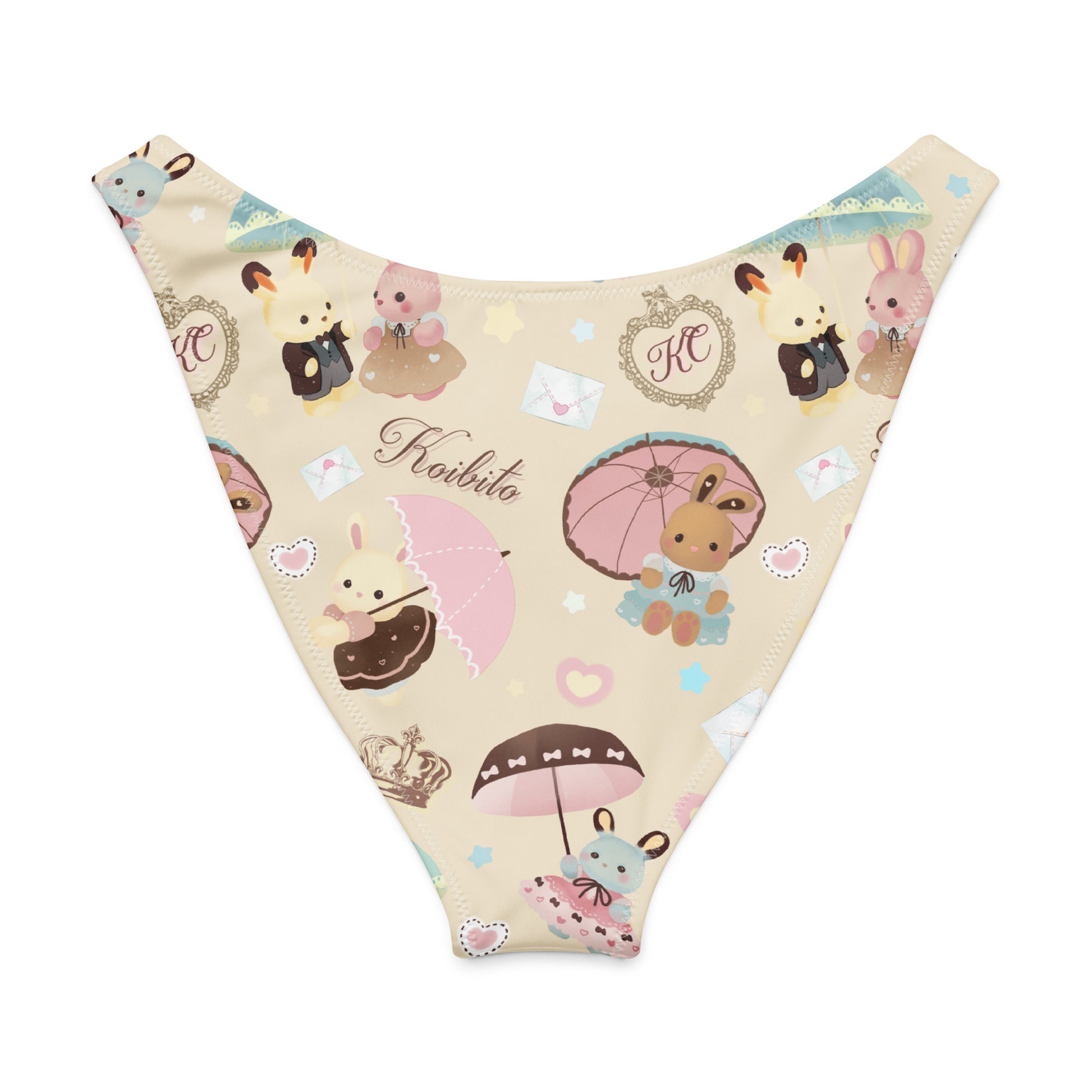 Parasol Bunny V-cut bikini bottom with cute animal designs and umbrellas, perfect for sunny days and stylish beach outings.