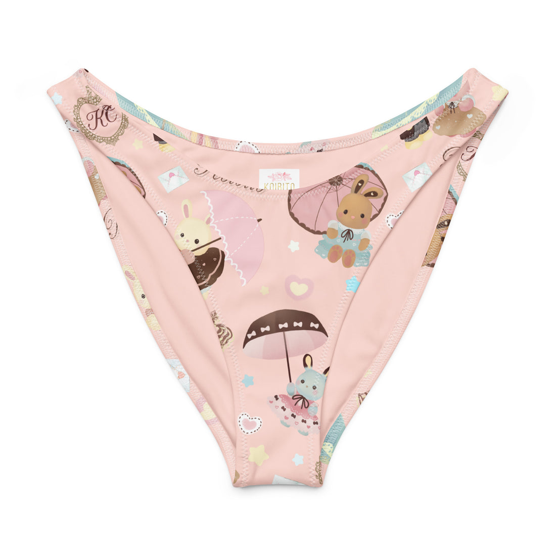Parasol Bunny V-cut bikini bottom with cute bunny and umbrella patterns, perfect for sunny days and beach fun.