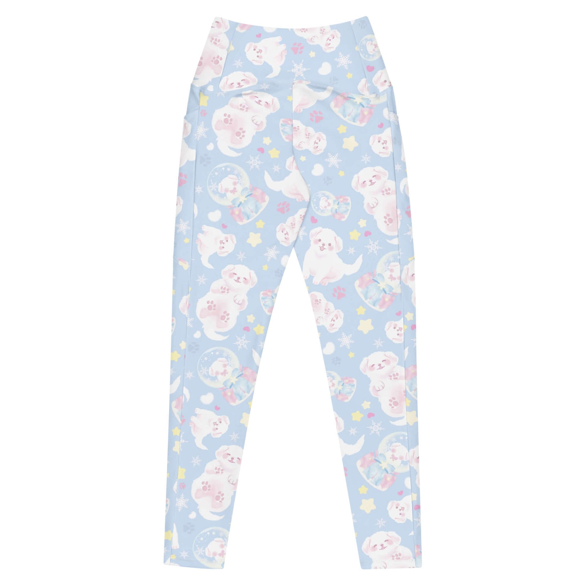 Trendy Premium Snow Puppy Leggings with fluffy puppy print, perfect for gym, lounging, or bedtime comfort.