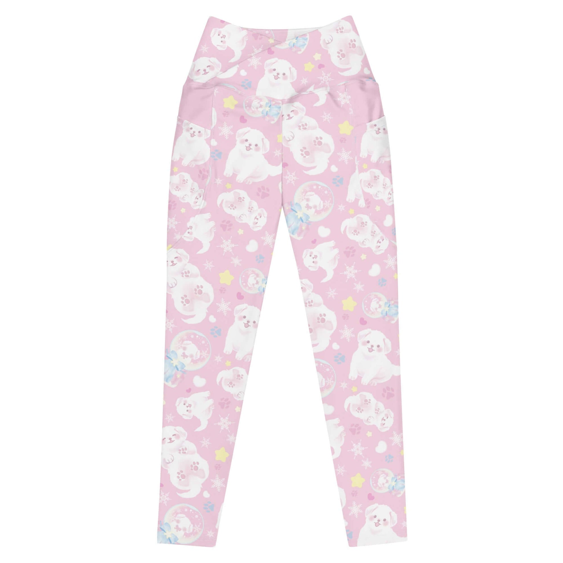 Premium Snow Puppy Leggings showcase adorable fluffy puppies on a soft, high-waisted design for ultimate comfort.