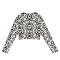 Stylish and eco-friendly, the Queen's Beloved Kitty Long-sleeved Crop Top features a regal cat print design.