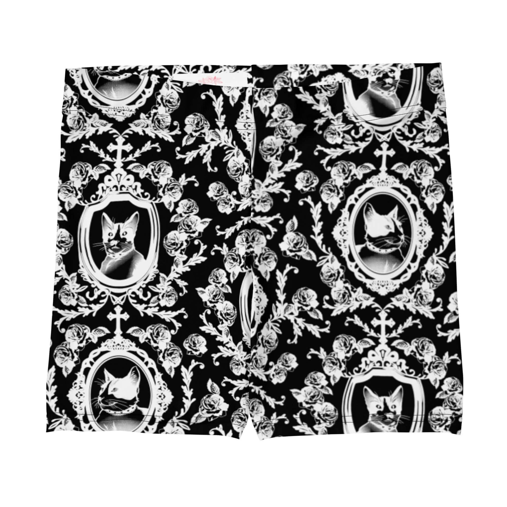 Stylish Queen's Beloved Kitty Shorts featuring a playful cat design, perfect for lounging or a casual outing.