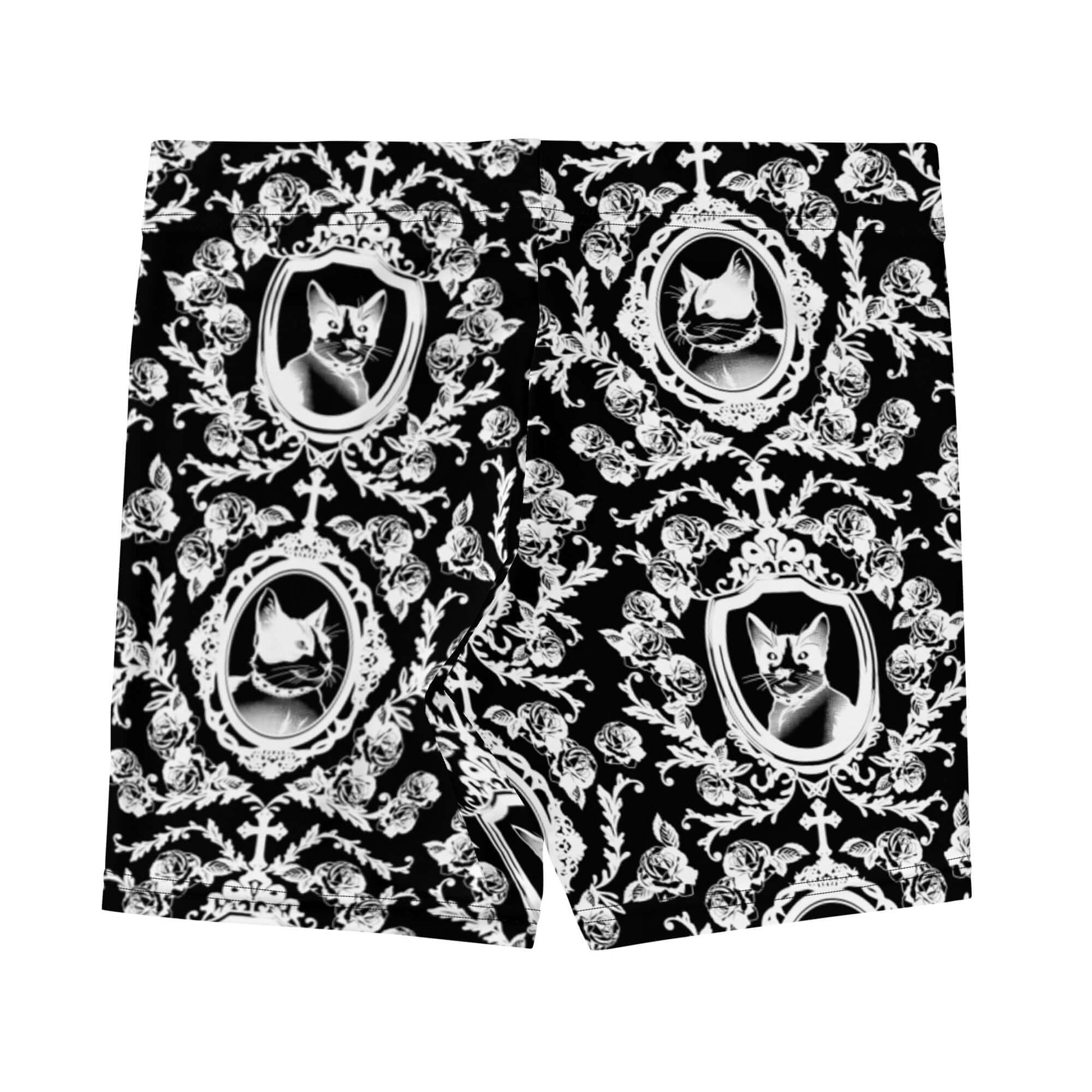 Stylish Queen's Beloved Kitty Shorts feature a chic floral cat design for elegant lounging or play. Perfect for any occasion!