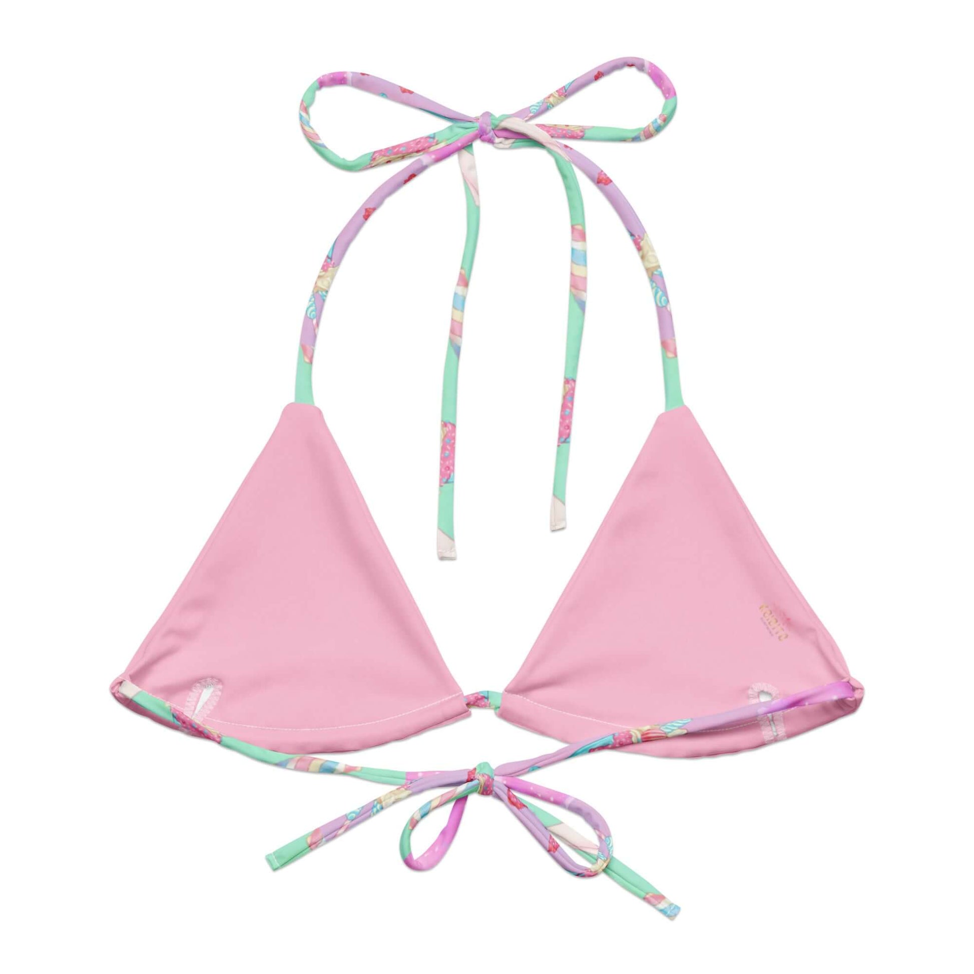 Rainbow Candy Padded String Bikini Top features a stylish design with eco-friendly materials, perfect for summer.