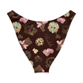 Royal Cookie V-cut Bikini Bottom featuring chocolate and sweet treat patterns with a stylish high-leg design.