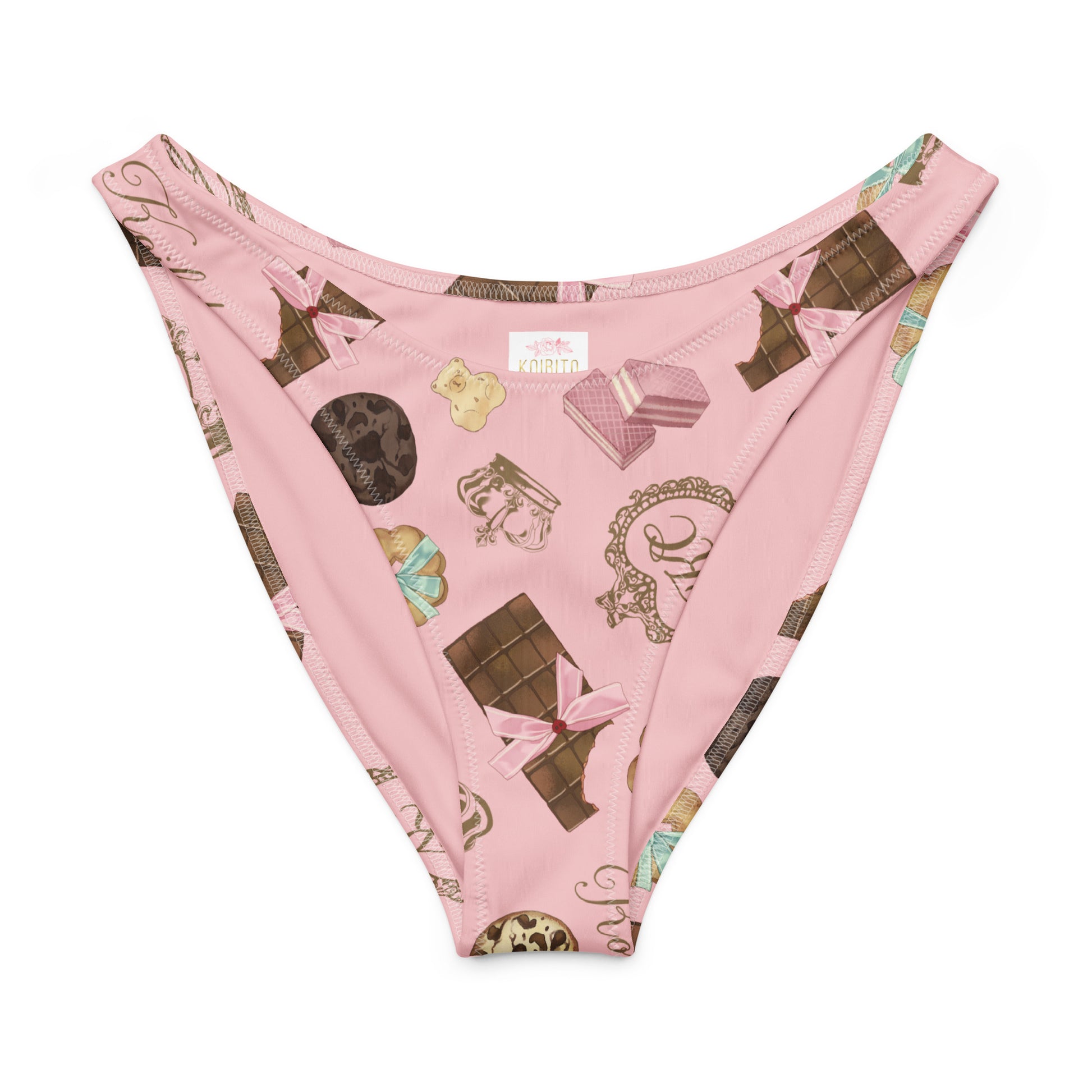 Royal Cookie V-cut bikini bottom with cute dessert print on a pink background, perfect for sunny beach days.