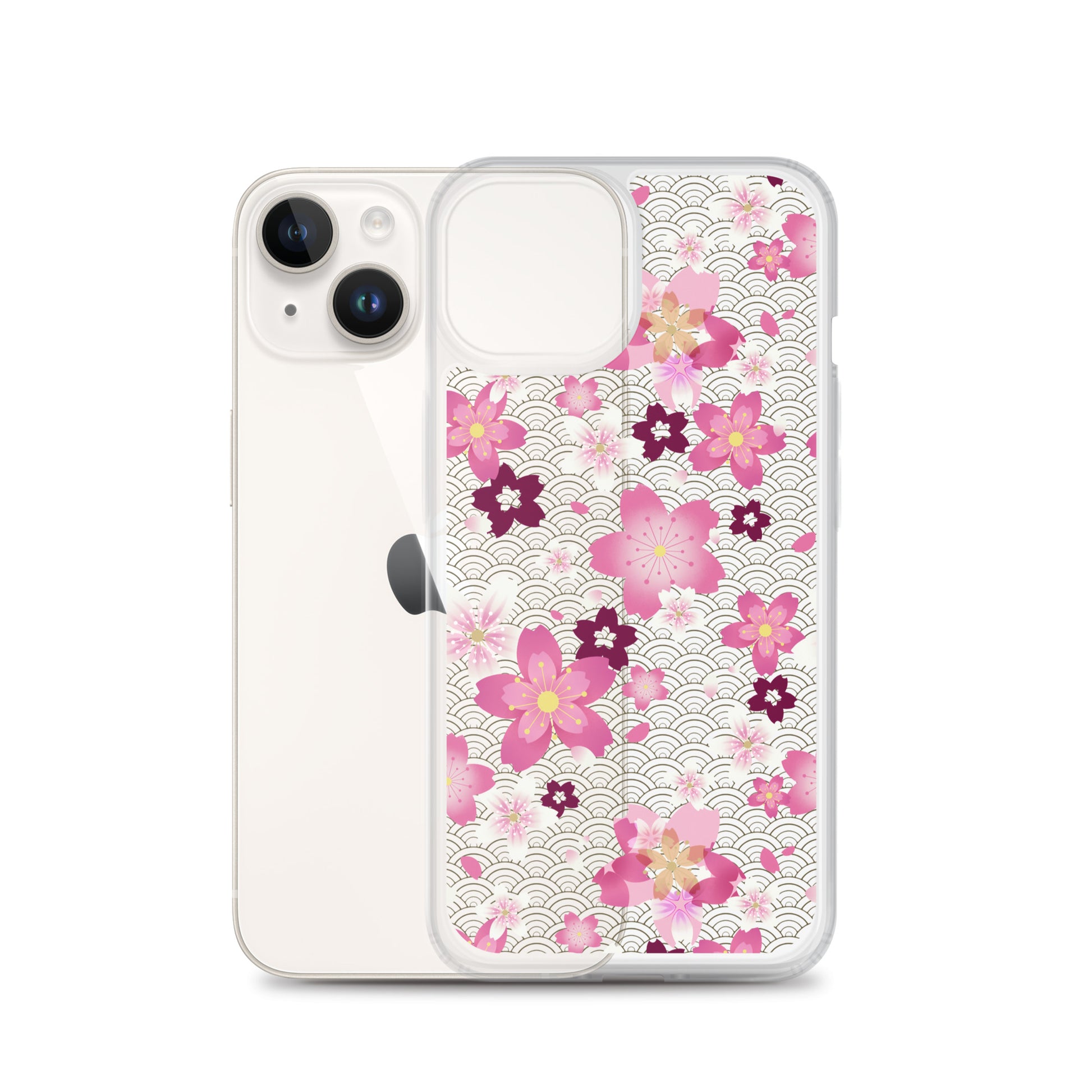 Sakura iPhone® Clear Case features a floral design, offering protection from scratches and easy access to ports.