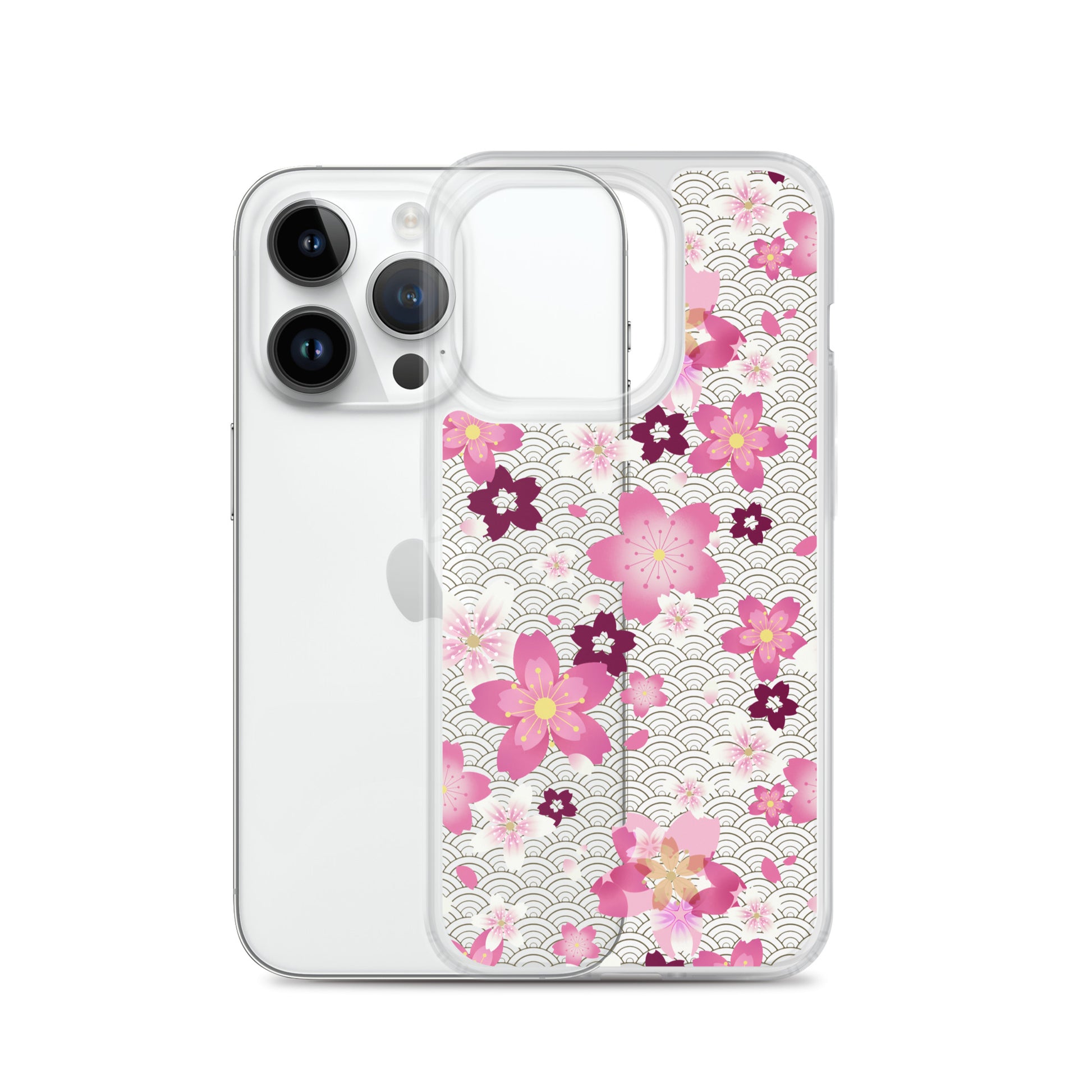 Sakura iPhone® Clear Case featuring a floral design, offering protection against scratches and dust for your device.