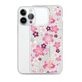 Sakura iPhone® Clear Case features a floral design, offering protection from scratches and easy access to ports.