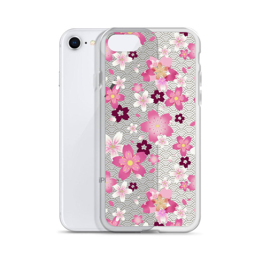 Sakura iPhone® Clear Case featuring a floral design, providing stylish protection against scratches and dirt.