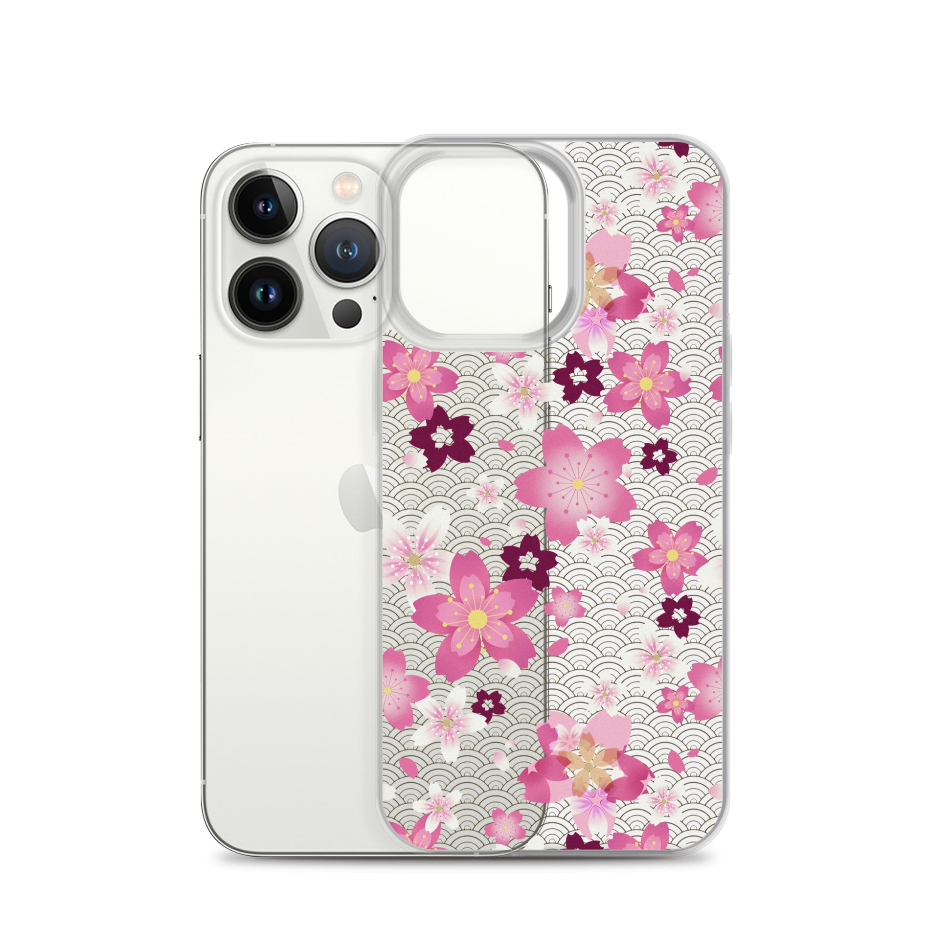 Sakura iPhone® Clear Case with a floral design, offering protection against scratches and easy access to ports.