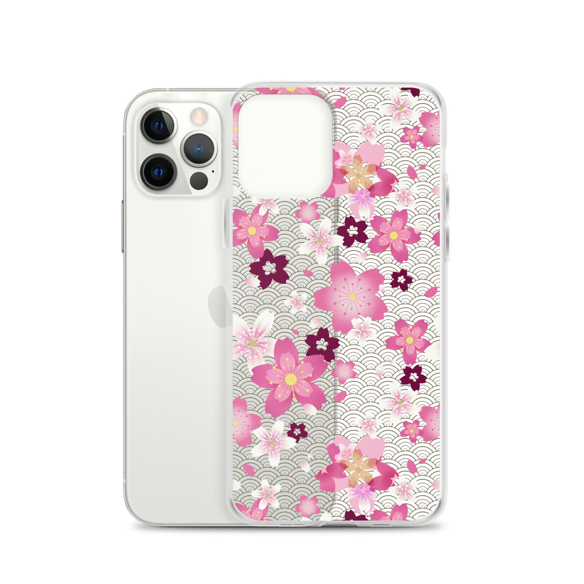Sakura iPhone® Clear Case featuring a beautiful floral design, offering sleek protection against scratches and dirt.