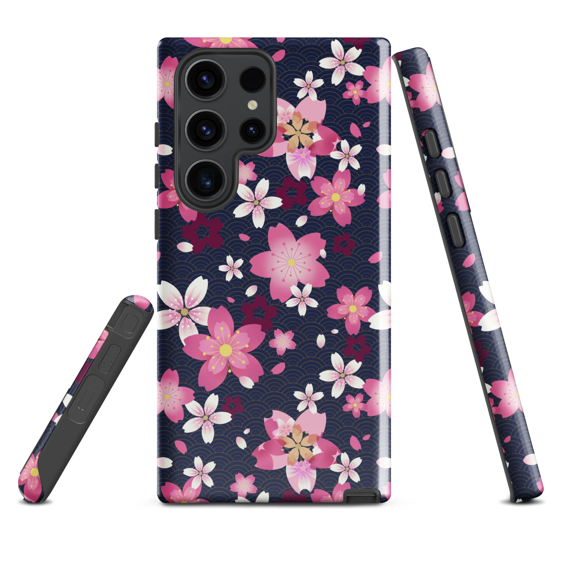 Sakura Samsung® Tough Case features a floral design, offering sleek protection for your phone with dual-layer durability.
