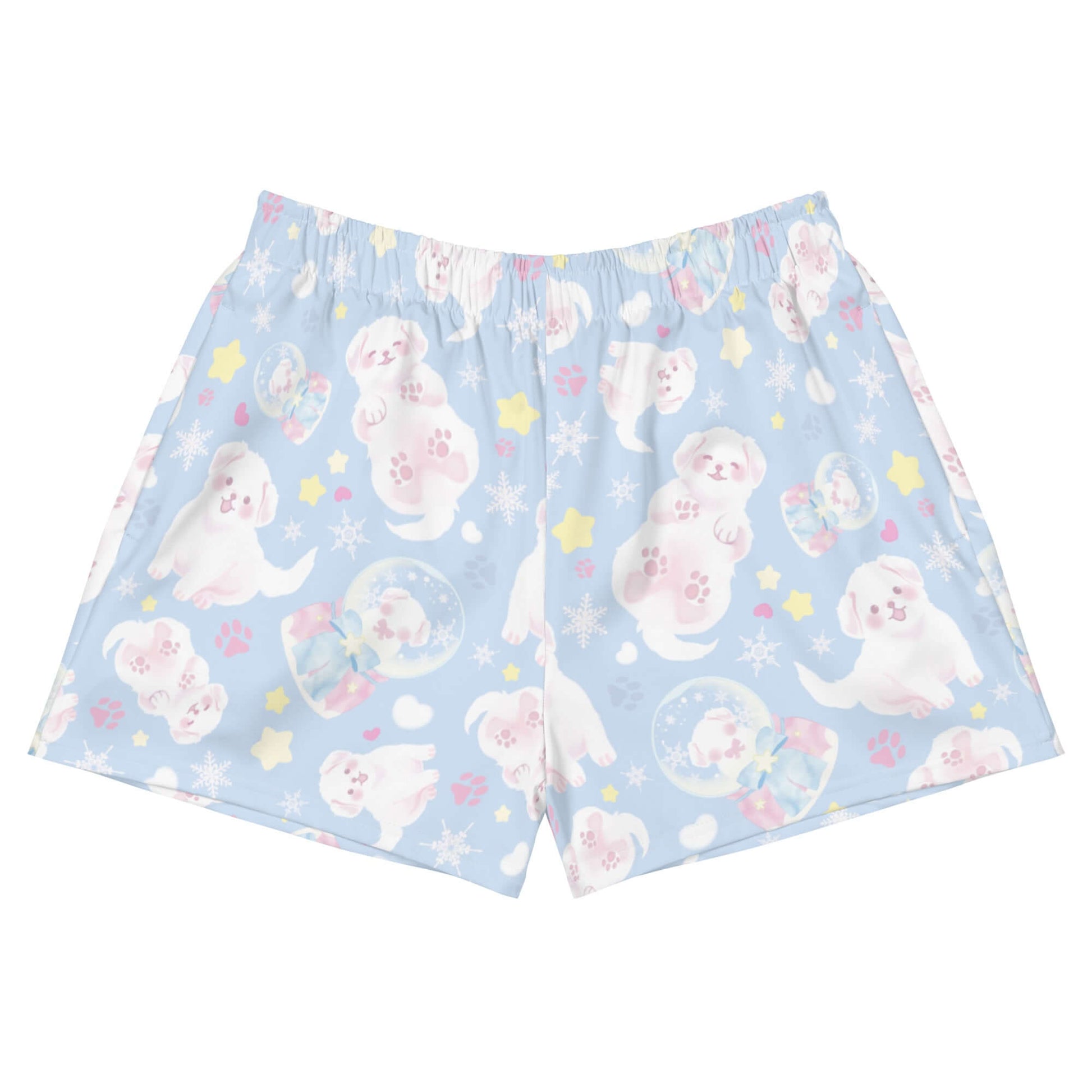 Snow Puppy Athletic Short Shorts feature a playful puppy print, combining comfort and style for any casual outing.