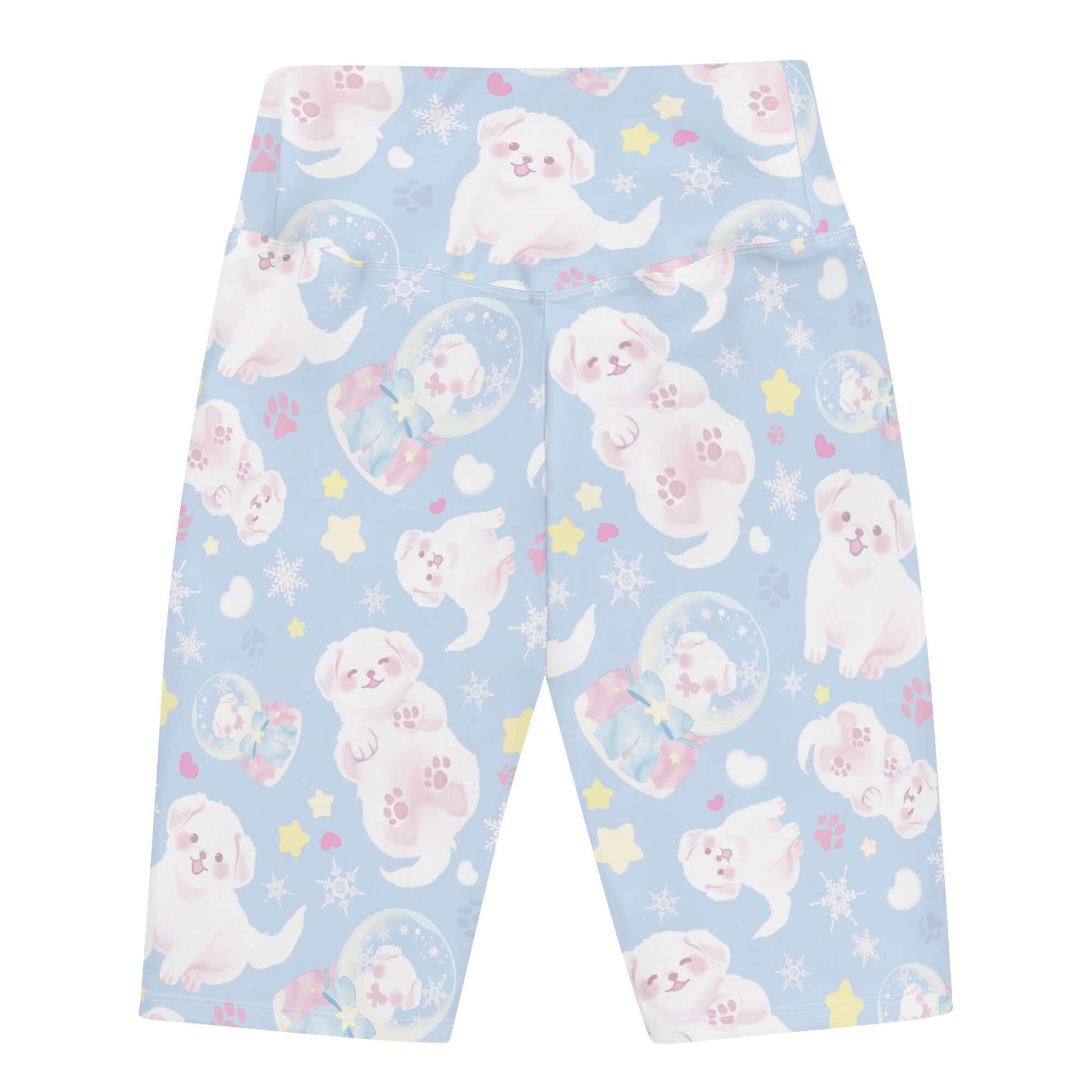 Snow Puppy Biker Shorts featuring playful puppy patterns, perfect for workouts and matching outfits.