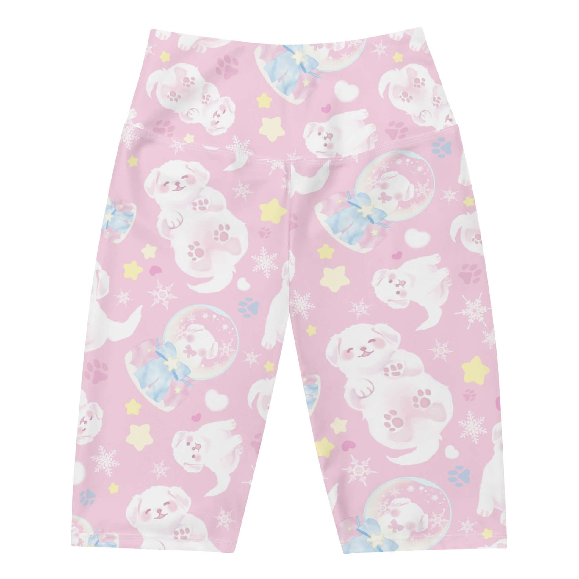 Fluffy Snow Puppy Biker Shorts feature cute puppies, perfect for workouts or lounging in style and comfort.