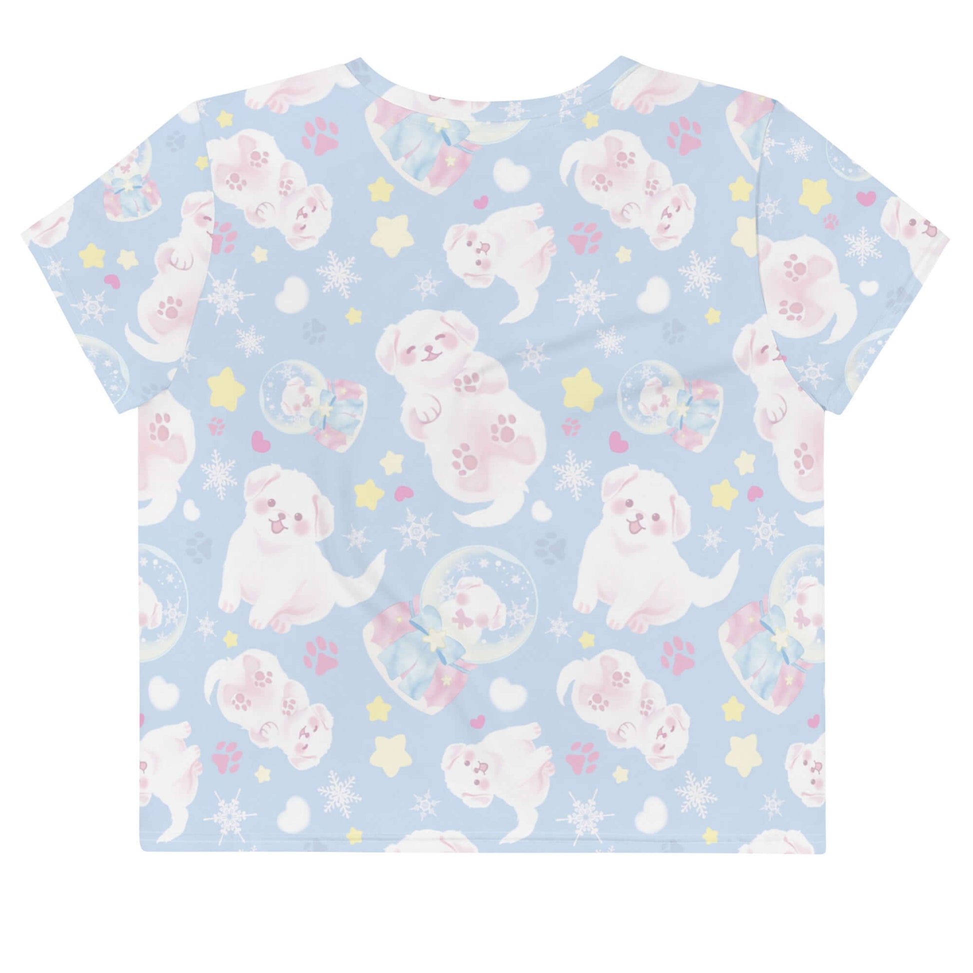 Cute Snow Puppy Crop Top features an adorable pattern, perfect for a sweet, feminine look anytime.