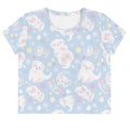 Cute Snow Puppy Crop Top featuring playful puppy prints, perfect for casual wear or the gym. Sweet and feminine style!